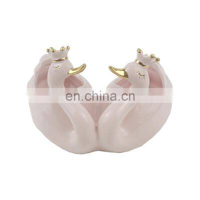 pink swan shape ceramic candy snack dessert bowl