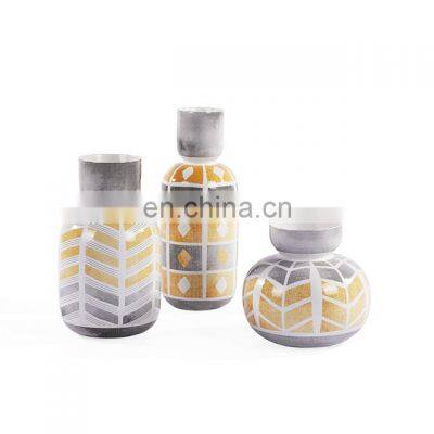 Custom  Tabletop Porcelain Handmade Modern Yellow And Grey Nordic Ceramic Vase Decorations For Home