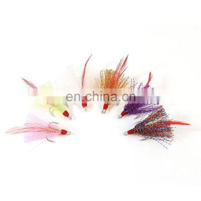 6colors treble  hooks with feather  Fishing tackle with feather  High carbon steel material