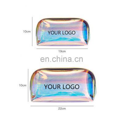 50 Pcs Custom Logo, Transparent Tpu Holographic Cosmetic Bag Bolsos Maquillaje Personalized Laser Pvc Makeup Bag/