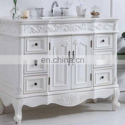 european luxury hotel  solid wood makeup white bathroom vanity  with wash basin set