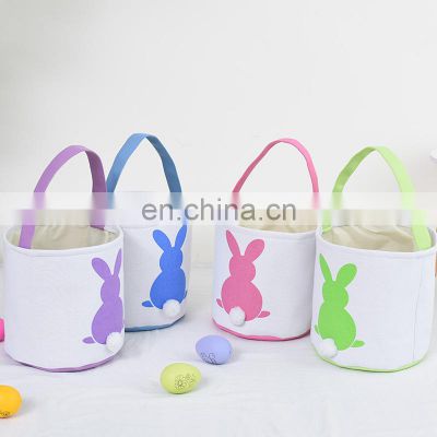 Factory Direct-sale Easter Decoration Kids Egg Baskets For Toy Gift Blanks Bunny Bag Bucket With Handle Cute Rabbit Ears Tail