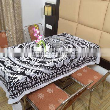 Indian Cotton Table Cloth Black-White Mandala Elephants Printed Dinning Vintage Wall Hanging Throw Bed Sheet Cover TC49