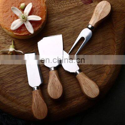 Personalised Custom Logo Stainless Steel Acacia Wooden Handle 4 Pcs Cheese Knife Set