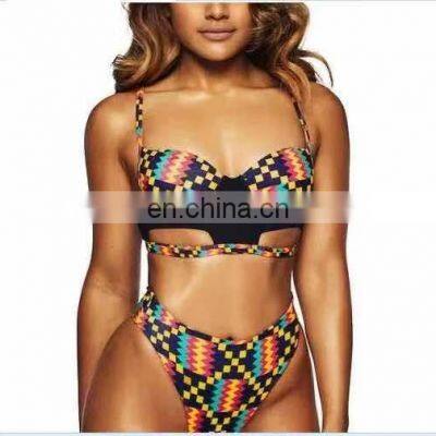 Customized Summer Women Solid Bikini African Print Swimwear Bikini Mujer Traje de Bano