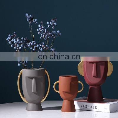 Nordic INS Style Figurines Frosted Creative Face Design Model Home Room Flowers Decorative Ornament Abstract Ceramic Vase