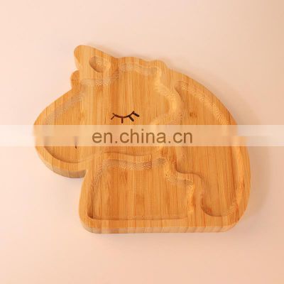 Biodegradable children bamboo plate, Eco Friendly Animal Shape Organic Suction Bamboo Baby Plate/