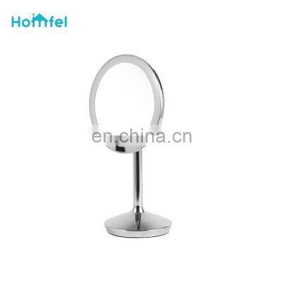 LED Adjustable Cosmetic Mirror Magnifying Round Mirror Chrome Freestanding Light