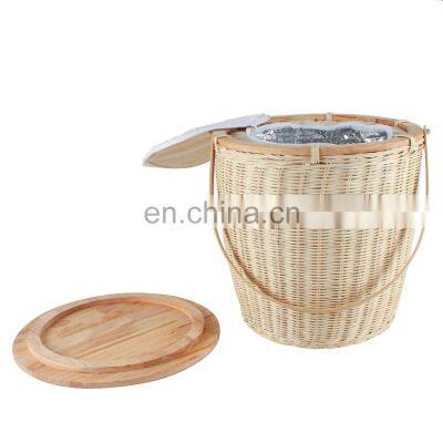 Natural Hot Selling Rattan Picnic basket With Beverage Cooler Liner Storage basket with Handle ecofriendly Wholesale Supplier