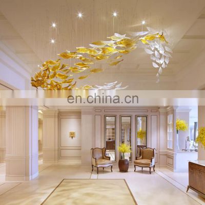 Custom Lighting Modern Fashion Art Glass Maple Leaf Type Decorative Hand Blown Glass Chandelier