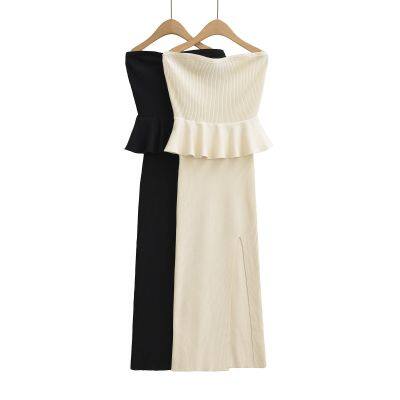 2025 New Fashionable Elegant Amazon Women's Dress With Slit and Ruffled Wrap Bodice photo-4