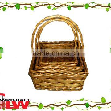 tall wicker basket,square wicker basket with handle,holiday basket,set of 3 square willow&woodchip basket