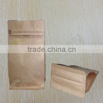 Flat bottom kraft paper coffee packaging bags with vlave, paper stand up pouch for rice, food package bag