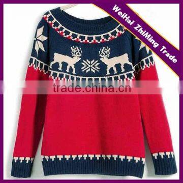 Women Fashion Colorful Intarsia Deer Christmas Jumper