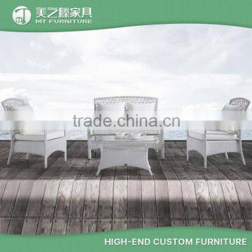 Leisure ways white synthetic ratan sofa set garden outdoor furniture with outside table and chairs