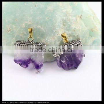 LFD-0088P ~ Wholesale Natural Amethyst Druzy Quartz Slice Pendant Pave Crystal Rhinestone Gemstone Charms Pendants