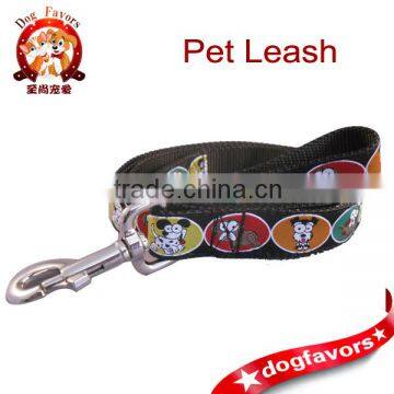 Cartoon Dog Jacquard Ribbon Leash on 1" Black Webbing