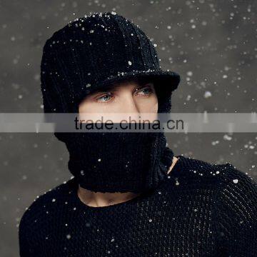 2014 winter wool knitting caps with neck warmer for men