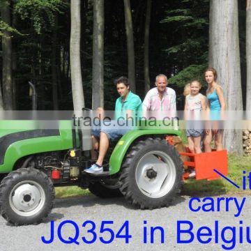 35HP 4wd tractor with front loader 4in1 bucket and backhoe,4cylinders,8F+2R shift,with Cabin,heater,fan,fork,blade