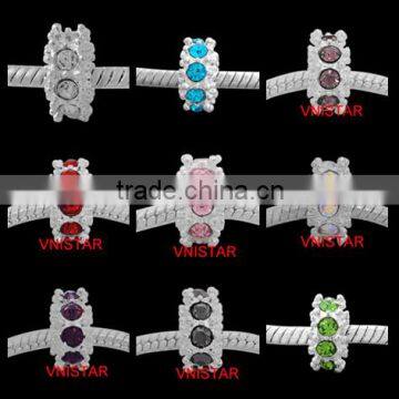 Vnistar Silver plated beads with 8 pieces stone beads in different colors size in 6*11mm PBD850 for bracelet