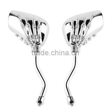 High quality one pair of Universal Motorcycle Chrome SKELETON Skull HAND Claw Side Rear View Mirrors 10mm