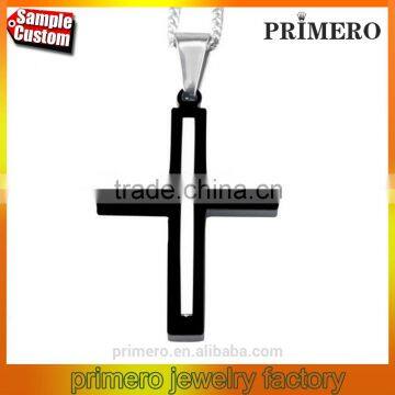 Men Cool Black Silver Stainless Steel Cross Pendant Chain Necklace