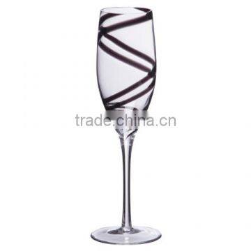 Handmade Unique Champagne Glass with double black swirl lines