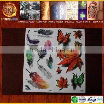 hot water based classic feather leaf butterfly custom temporary tattoo sticker