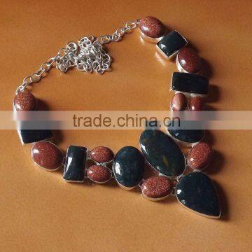 Blood Stone, Sunstone Necklace plated 925 Sterling Silver 100 Gms 18-20 Inches