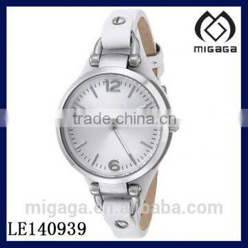 Fashion White cowhide leather thin strap quartz watch for women/Women's White Leather Watch