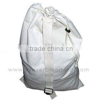 White Canvas Laundry Bag With Carrying Drawstring Shoulder Strap
