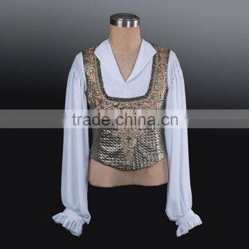 2014 New male's ballet dance costumes with golden embroidery vest plus white shirt