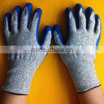 HPPE latex coated CE ceritficated cut resistant gloves