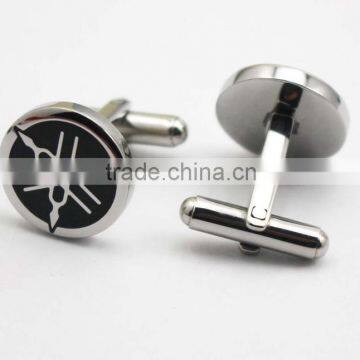 316L Stainless Steel Engraving Enamel Round Black Cufflinks for Men