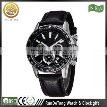 Chronograph SS genuine leather sport men watch