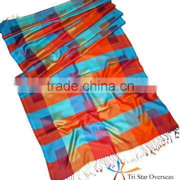 Silk Viscose multi color woven check jacquard scarf /check echarpes /Trendy schals