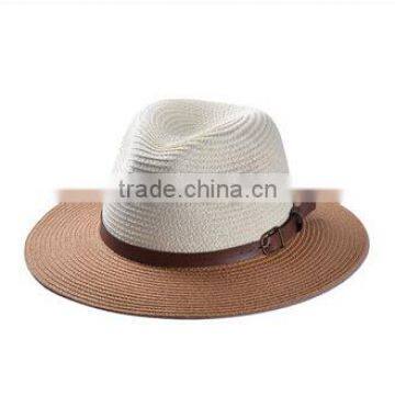 Unisex fashion straw caps with leather belt wide brim panama floppy hat                        
                                                Quality Choice