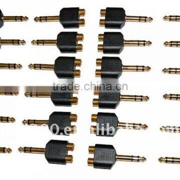 Gold Stereo Audio 1/4" Male Plug to 2RCA Female "Y" Audio adaptor