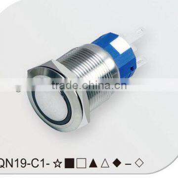 Ring illuminated stainless stell 19mm push button switch