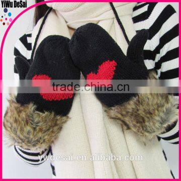 women winter knitting fur mouth lovely dress gloves heart Hang-neck girl gloves
