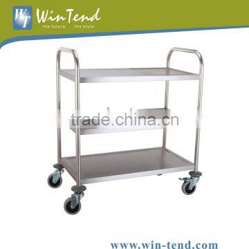 Stainless Steel 3-Tier Round Tube Restaurant Service Trolley