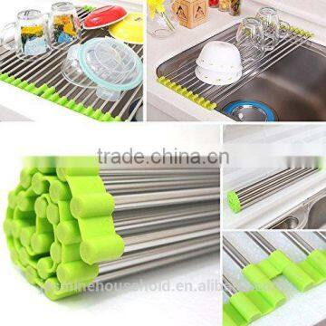Folding Drain Rack Vegetable Rinsing Station - Stainless Steel Washing Station and Coladnder Drying Tray