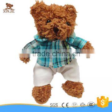 SGS certificate plush brown teddy bear toy with clothes