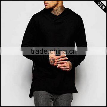 custom fashion tight fit long sleeve hood t shirt with zipper for longline men tshirts                        
                                                Quality Choice