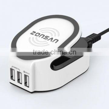 Unique Design Mobile 3in1 usb charger, qc2.0 charger, qi wireless charger