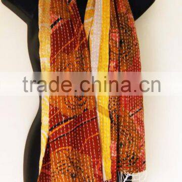 Kantha Silk Sari Scarf Shawl Dupatta Neck Wrap Indian Handmade