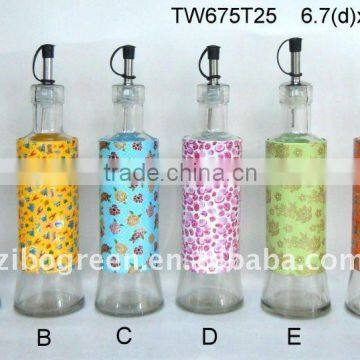 round glass oil bottle with metal casing (TW675T25)