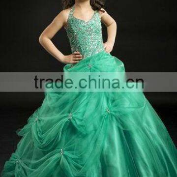 Fresh Green Halter Beaded A-line Prom Gown Party Dress PT-254