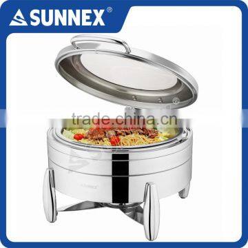 SUNNEX Highly Mirror Finished Hydraulic Hinged Round 6.8Litre Stainless Steel Chafing dishes