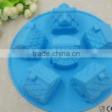 100% Food Grade Fda And Lfgb Hot Sale 6 Cavity Silicone House Shape Cake Mold